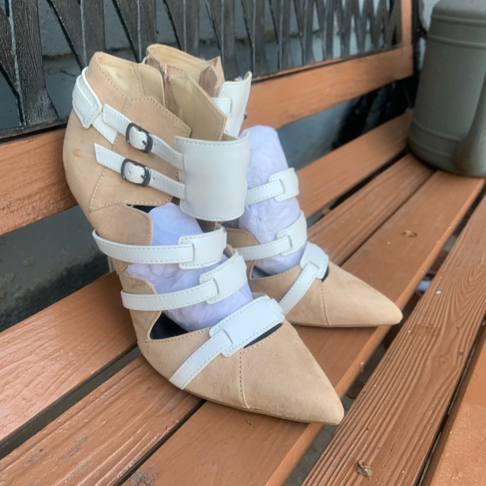 Beige and white cross strap heels Only worn twice